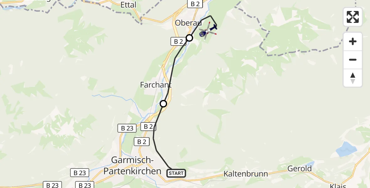 Flugroute Polizeihubschrauber Garmisch-Partenkirchen - Oberau, 03 August 2026, 08:19
