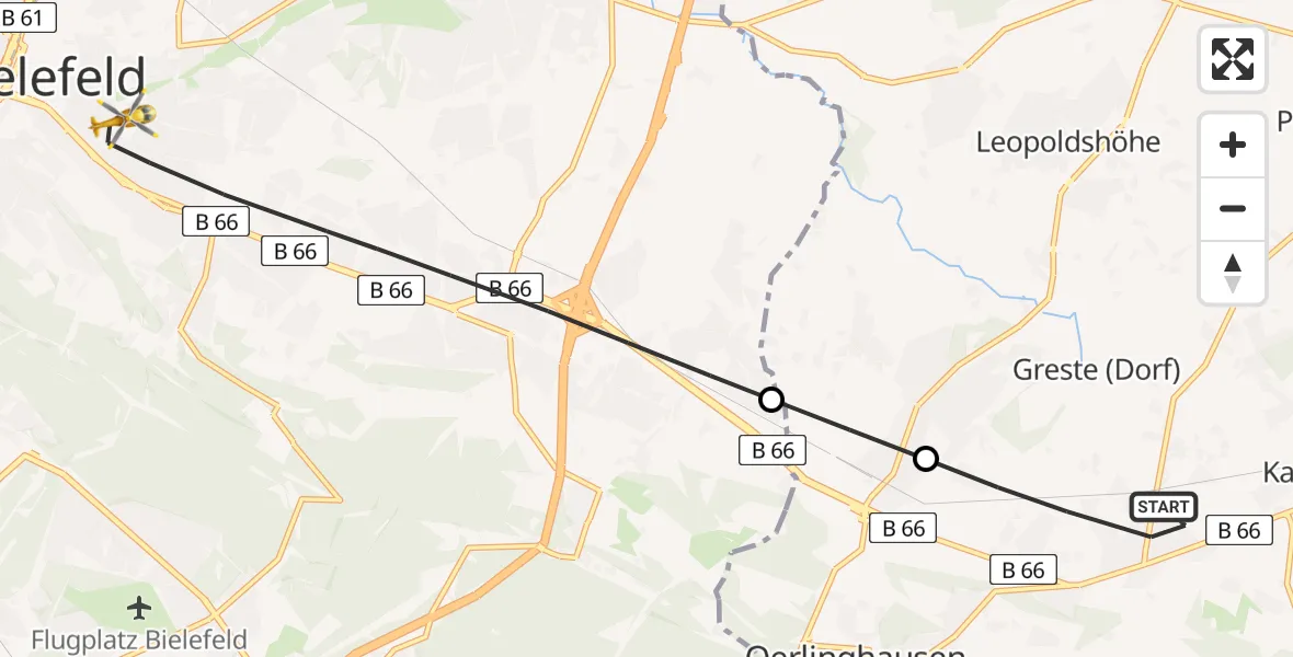 Flugroute Rettungshubschrauber Oerlinghausen - Bielefeld, 03 August 2026, 08:20