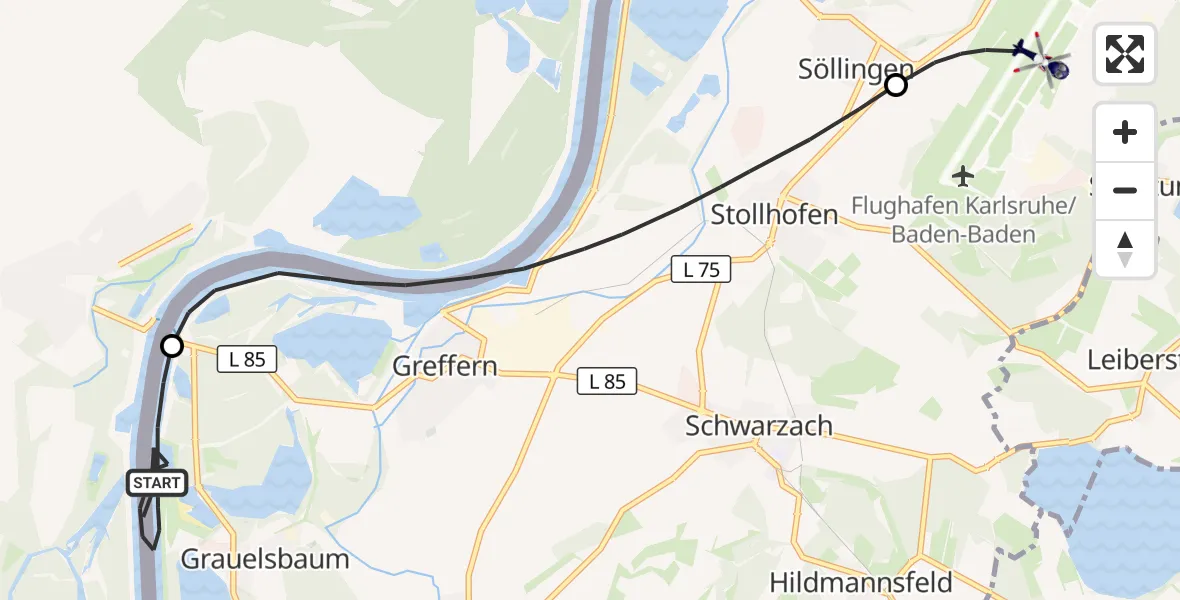 Flugroute Polizeihubschrauber Lichtenau - Karlsruhe Baden-Baden Flughafen, 03 August 2026, 08:21
