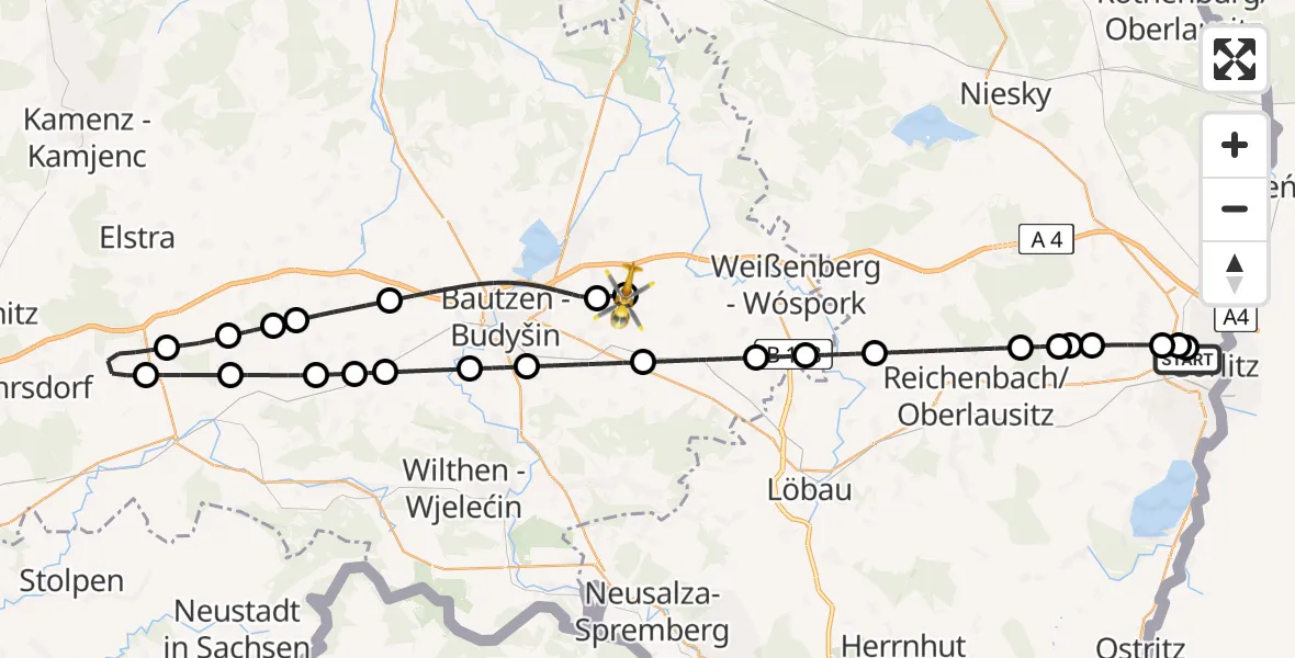 Flugroute Rettungshubschrauber Görlitz Hospital - Bautzen Flugplatz, 03 August 2026, 08:25