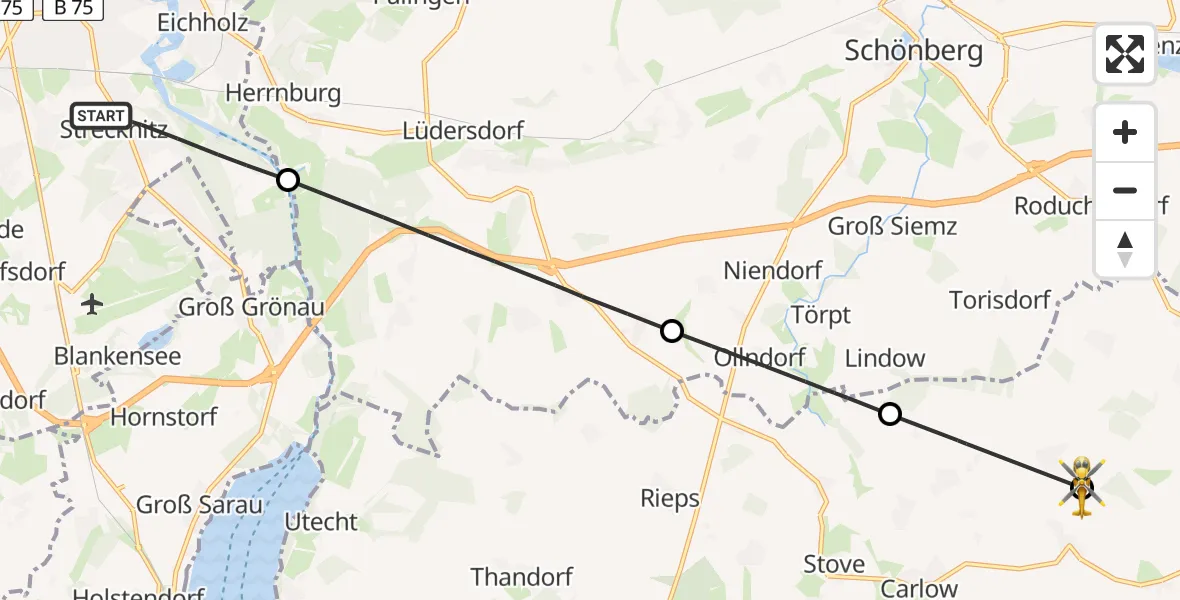 Flugroute Rettungshubschrauber Lübeck - Königsfeld, 03 August 2026, 08:25
