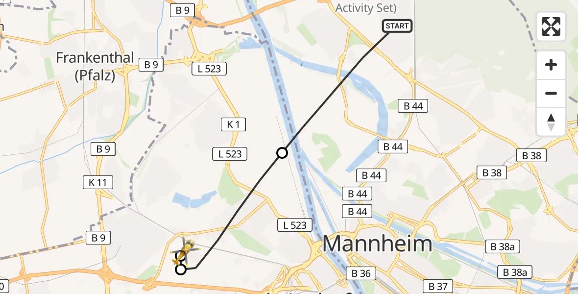 Flugroute Rettungshubschrauber Mannheim - Ludwigshafen Accident Hospital, 03 August 2026, 08:32