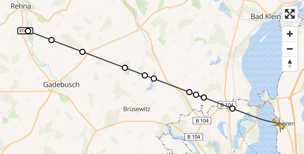 Flugroute Rettungshubschrauber Rehna - Leezen, 03 August 2026, 08:35