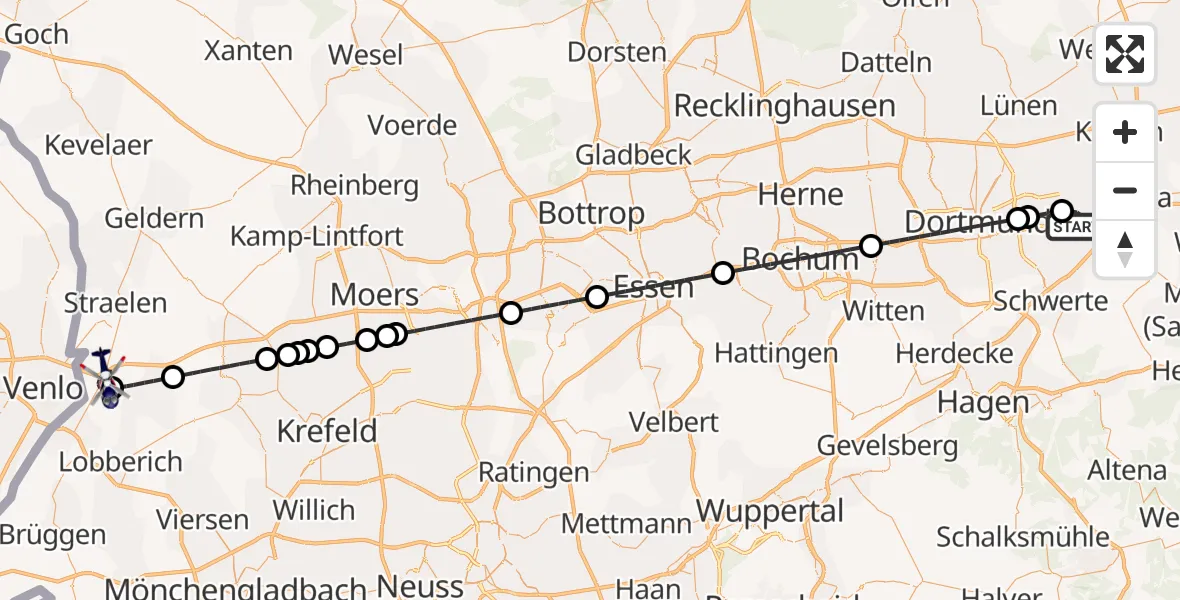 Flugroute Polizeihubschrauber Dortmund Flughafen - Straelen, 03 August 2026, 08:43