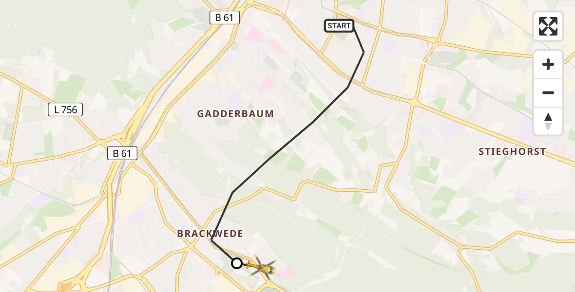Flugroute Rettungshubschrauber Bielefeld - Luftrettungszentrum Bielefeld, 03 August 2026, 08:51