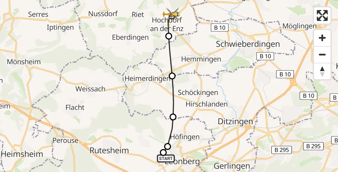 Flugroute Rettungshubschrauber Leonberg Hospital - Eberdingen, 03 August 2026, 08:53
