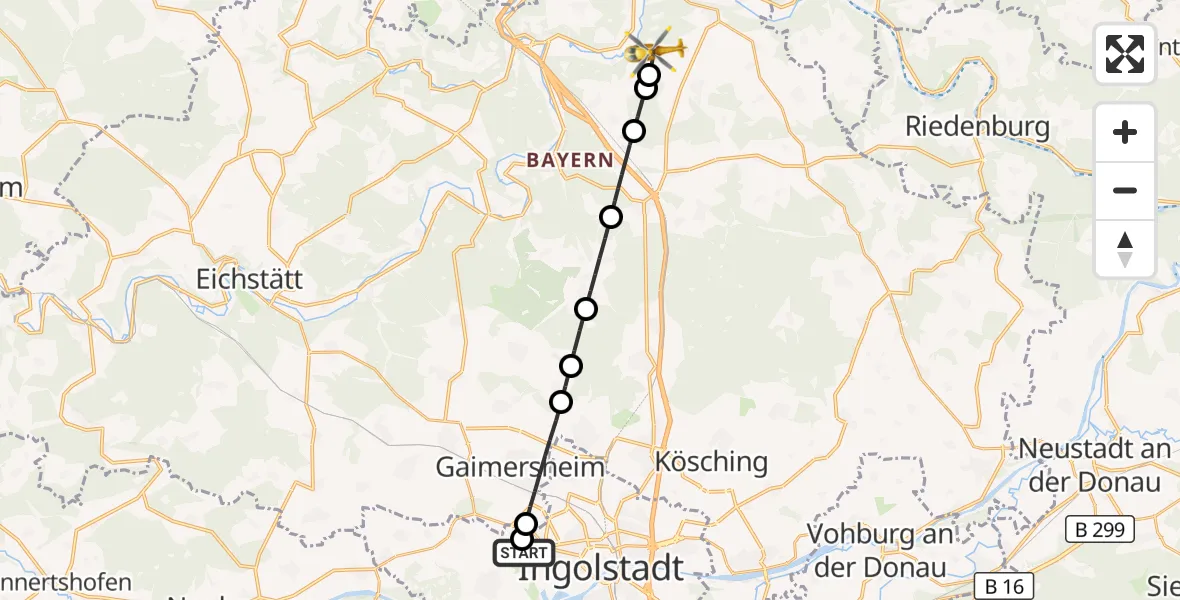 Flugroute Rettungshubschrauber Ingolstadt Hospital - Beilngries, 03 August 2026, 08:59