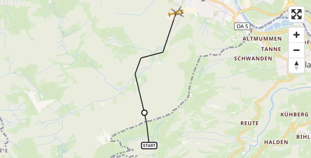 Flugroute Rettungshubschrauber Blaichach - Immenstadt i.Allgäu, 03 August 2026, 09:03
