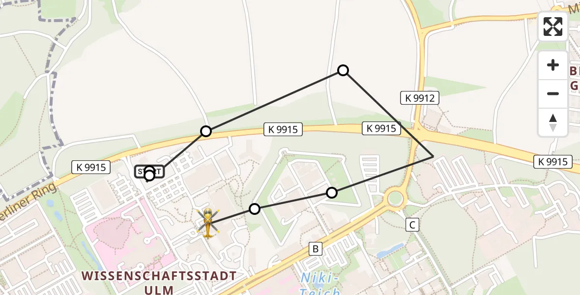 Flugroute Rettungshubschrauber Ulm Military Hospital Emergency - Ulm Military Hospital Emergency, 03 August 2026, 09:04