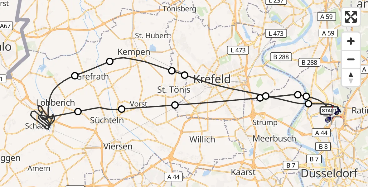 Flugroute Polizeihubschrauber Düsseldorf Flughafen - Düsseldorf Flughafen, 03 August 2026, 09:08
