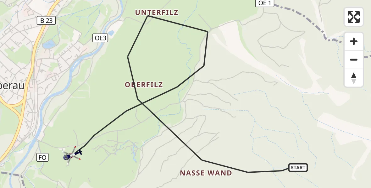 Flugroute Polizeihubschrauber Oberau - Oberau, 03 August 2026, 09:09