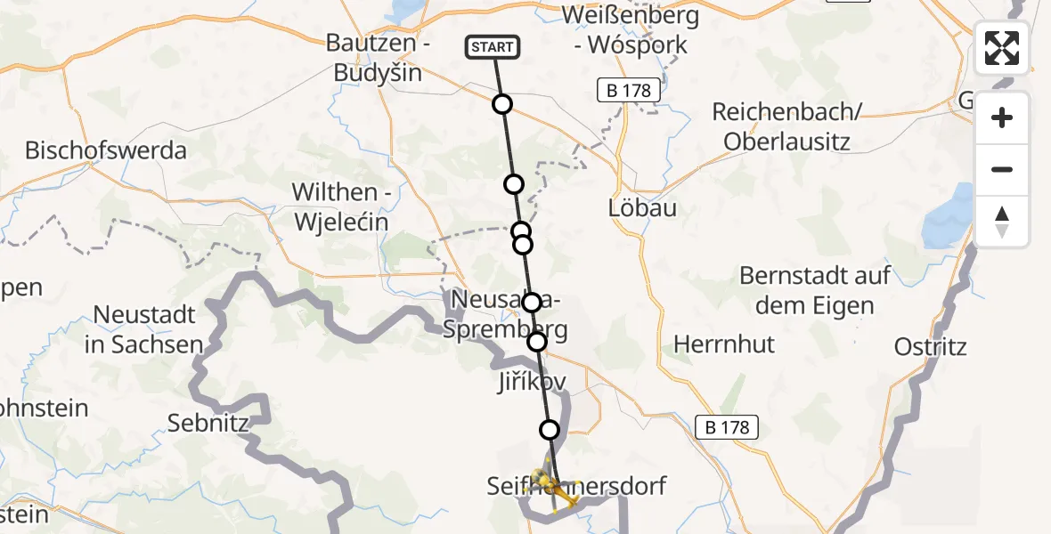Flugroute Rettungshubschrauber Kubschütz - Seifhennersdorf, 03 August 2026, 09:13