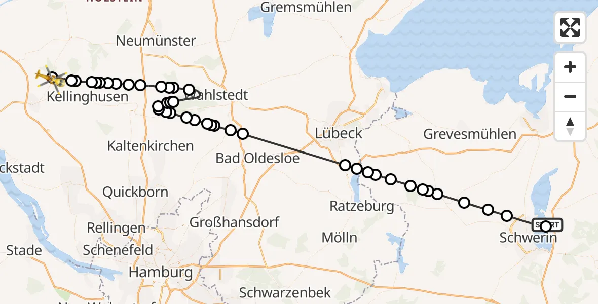 Flugroute Rettungshubschrauber Leezen - Itzehoe Hungriger Wolf Flugplatz, 03 August 2026, 09:13