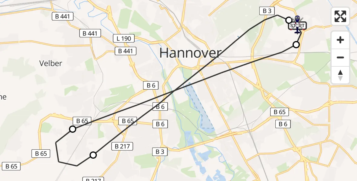 Flugroute Polizeihubschrauber Hannover Luftrettung Hubschrauberlandeplatz (Christoph 4) - Hannover Luftrettung Hubschrauberlandeplatz (Christoph 4), 03 August 2026, 09:16