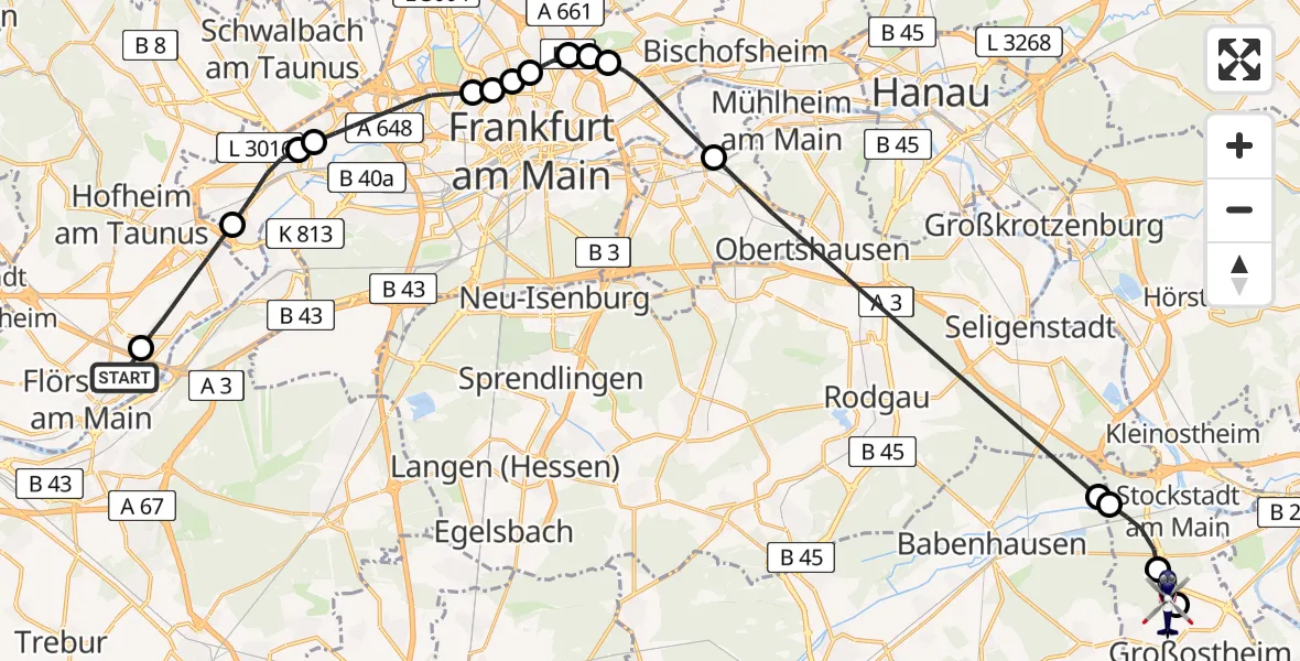 Flugroute Polizeihubschrauber Flörsheim am Main - Flugplatz Aschaffenburg, 03 August 2026, 09:17