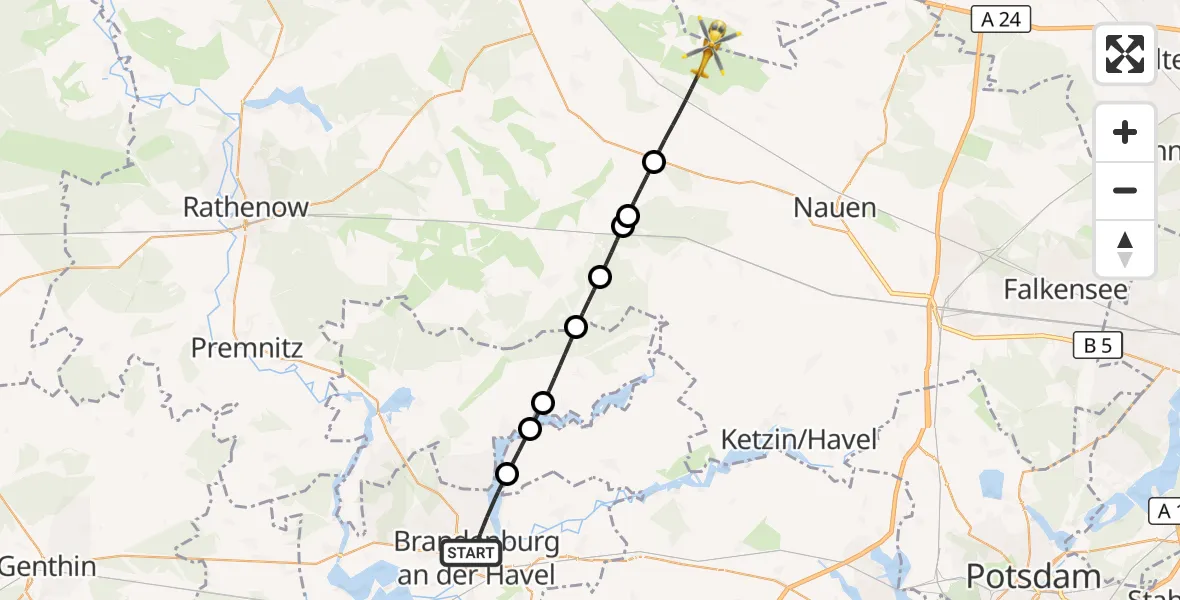 Flugroute Rettungshubschrauber Brandenburg an der Havel - Paulinenaue, 03 August 2026, 09:17