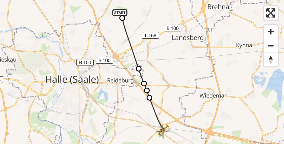 Flugroute Rettungshubschrauber Halle-Oppin Flugplatz - Kabelsketal, 03 August 2026, 09:19