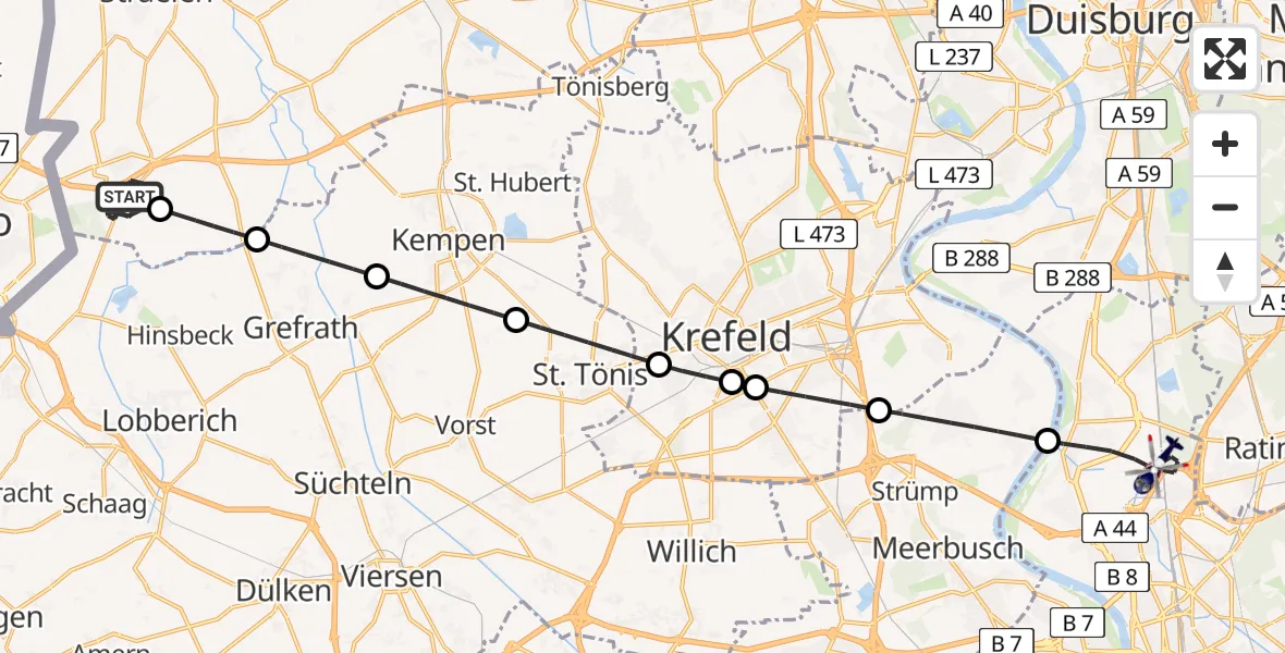 Flugroute Polizeihubschrauber Straelen - Düsseldorf Flughafen, 03 August 2026, 09:20