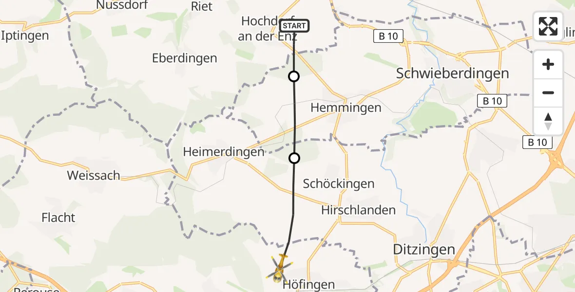 Flugroute Rettungshubschrauber Eberdingen - Leonberg, 03 August 2026, 09:26