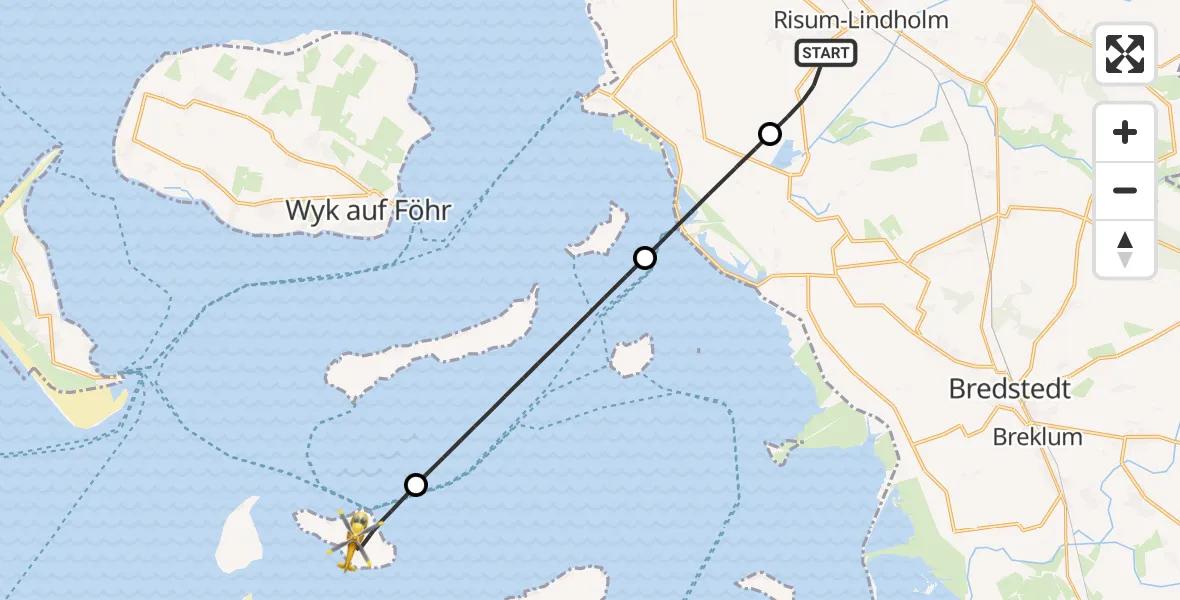 Flugroute Ambulanzhubschrauber Risum-Lindholm - Hallig Hooge, 03 August 2026, 09:34