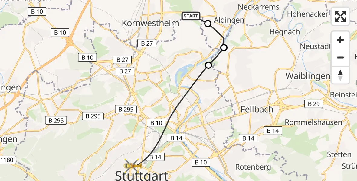 Flugroute Rettungshubschrauber Pattonville Flugplatz - Stuttgart, 03 August 2026, 09:37