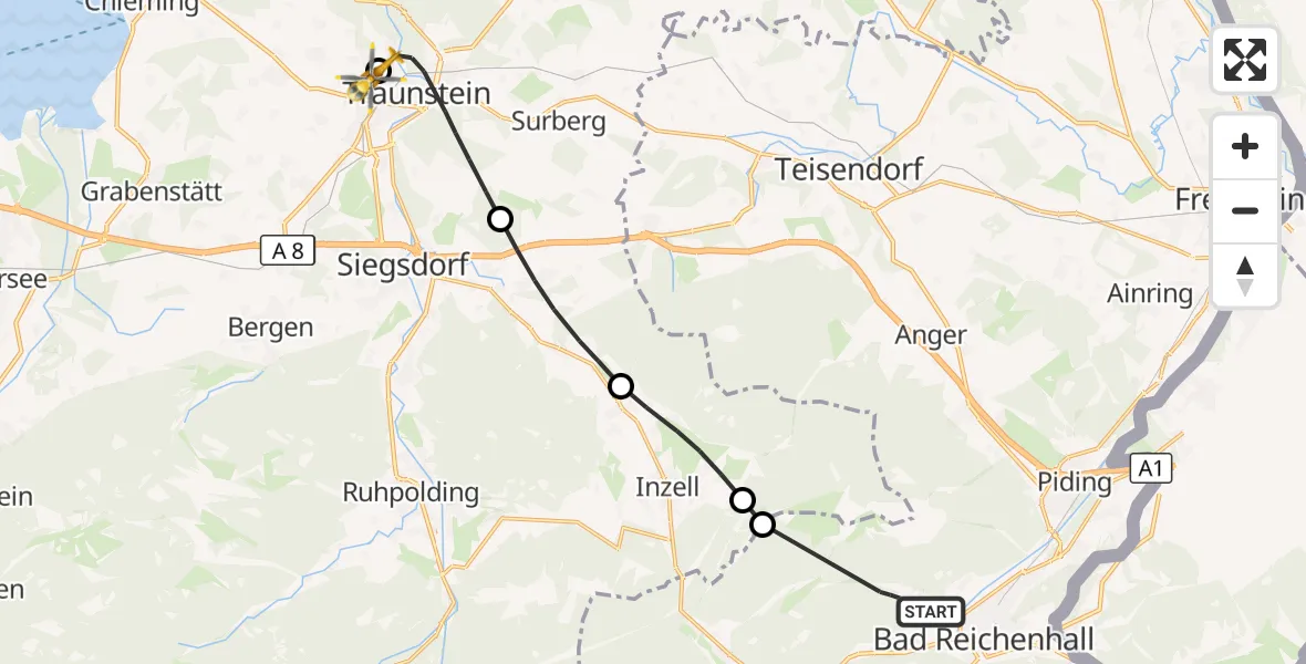 Flugroute Rettungshubschrauber Bad Reichenhall - Traunstein Hospital, 03 August 2026, 09:48