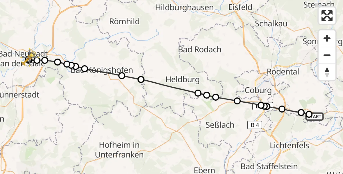 Flugroute Rettungshubschrauber Weidhausen b.Coburg - Bad Neustadt an der Saale Hospital, 03 August 2026, 09:49