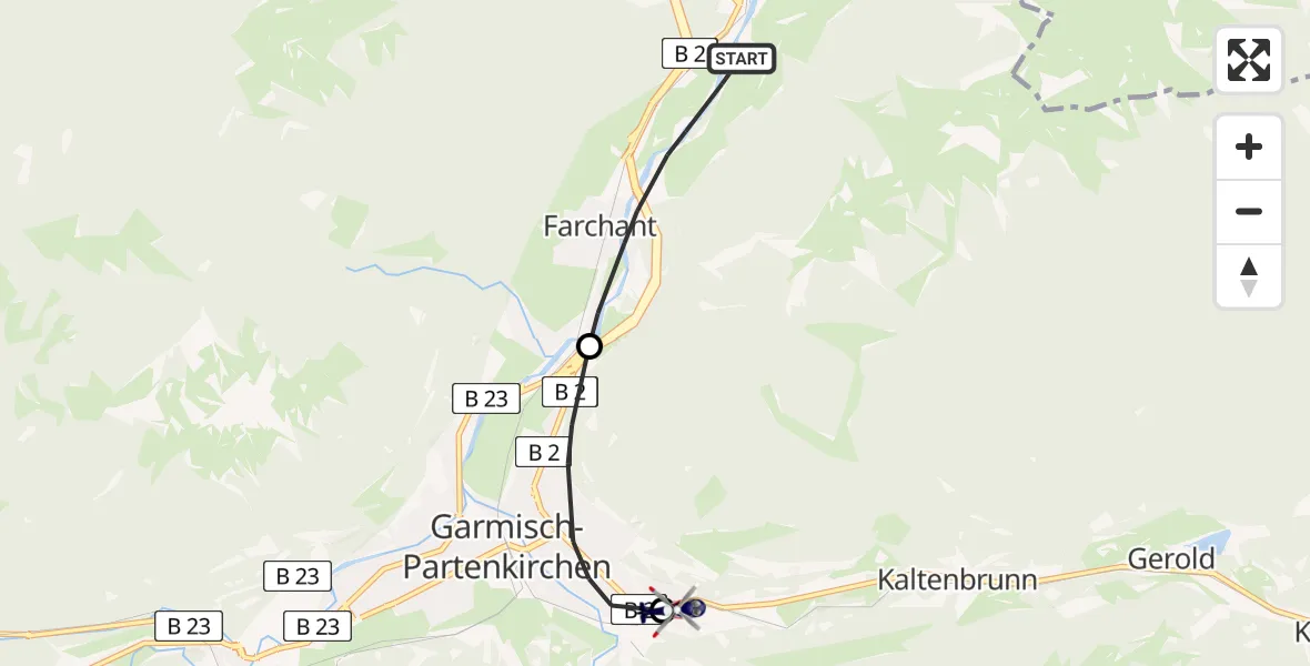 Flugroute Polizeihubschrauber Farchant - Garmisch-Partenkirchen Clinic Hubschrauberlandeplatz, 03 August 2026, 10:01