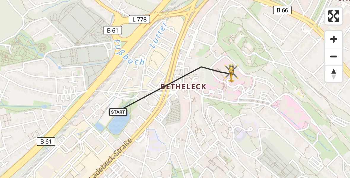 Flugroute Rettungshubschrauber Bielefeld - Bielefeld, 03 August 2026, 10:03