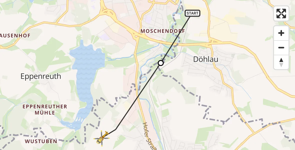 Flugroute Rettungshubschrauber Döhlau - Oberkotzau, 03 August 2026, 10:03