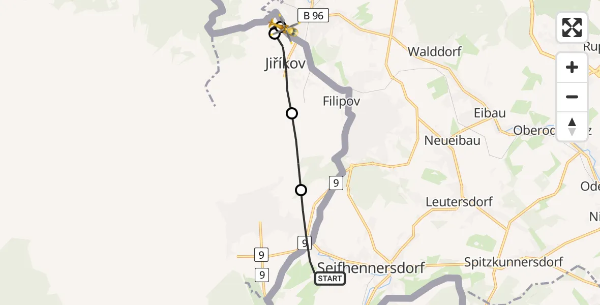 Flugroute Rettungshubschrauber Seifhennersdorf - Oberlausitzer Bergland Hospital, 03 August 2026, 10:04