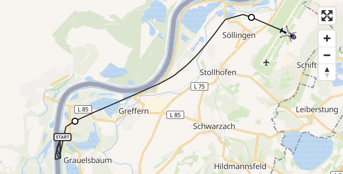 Flugroute Polizeihubschrauber Lichtenau - Karlsruhe Baden-Baden Flughafen, 03 August 2026, 10:10