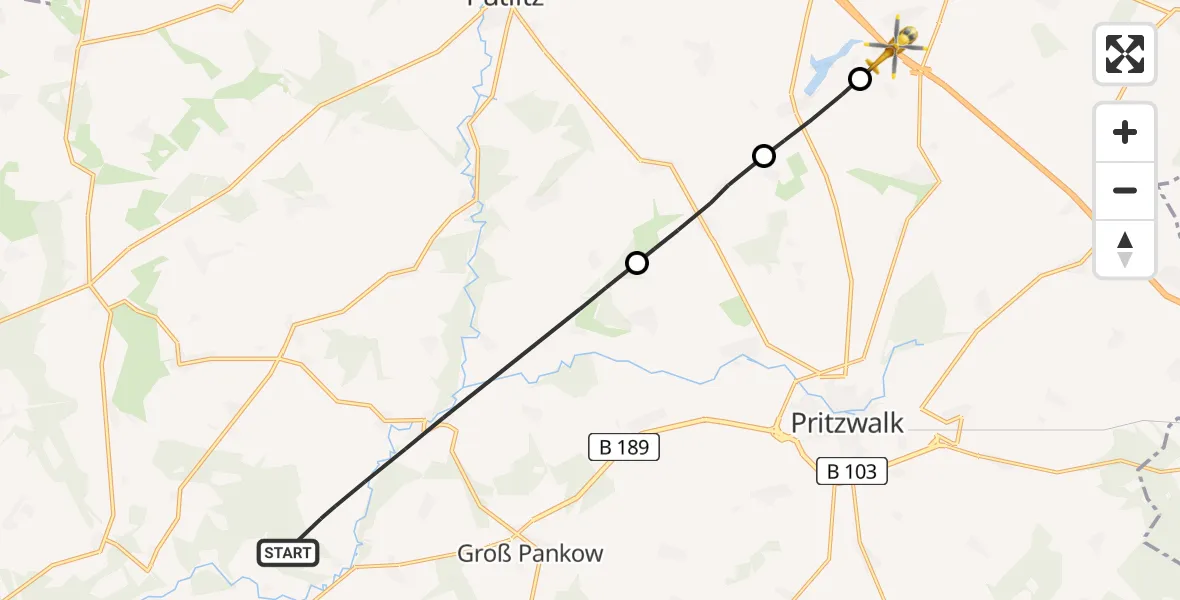 Flugroute Rettungshubschrauber Groß Pankow (Prignitz) - Gerdshagen, 03 August 2026, 10:10
