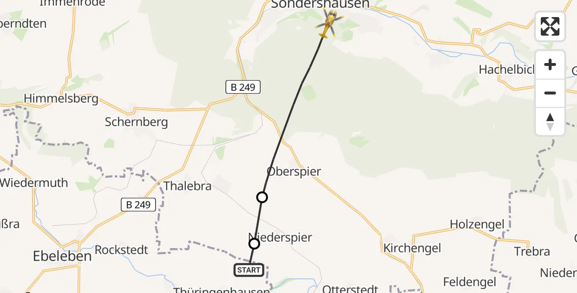 Flugroute Rettungshubschrauber Ebeleben - Sondershausen, 03 August 2026, 10:11