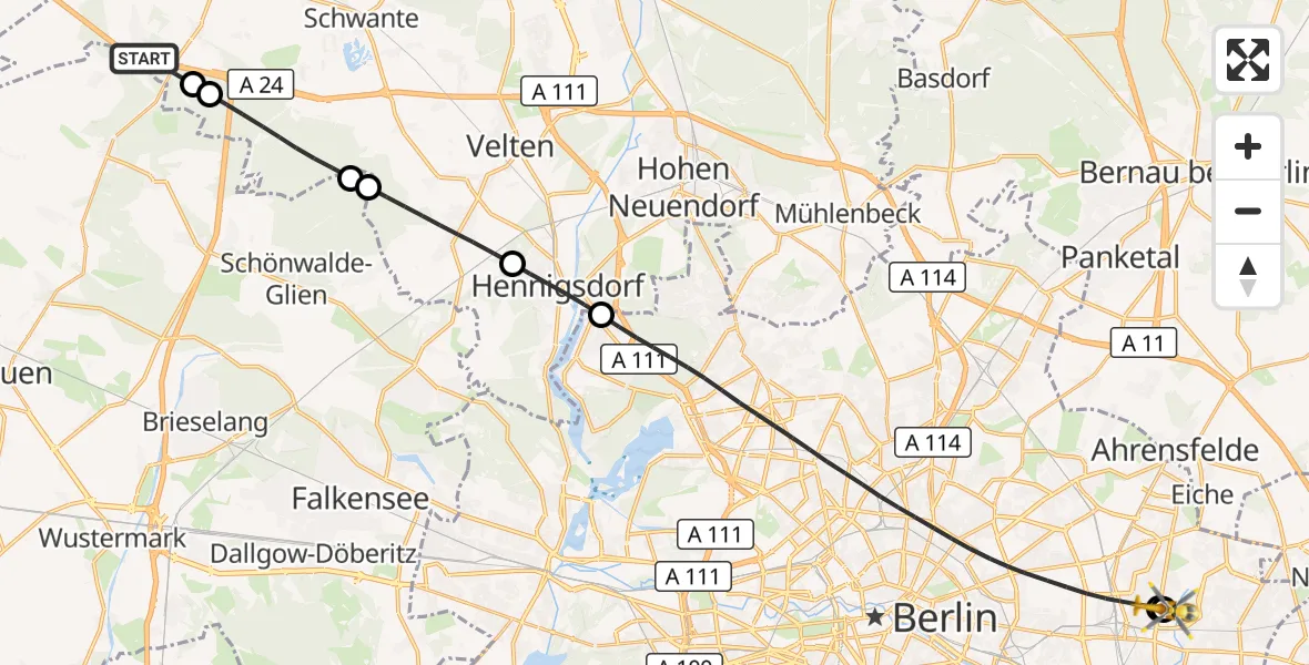 Flugroute Rettungshubschrauber Nauen - Berlin Emergency Hospital, 03 August 2026, 10:20