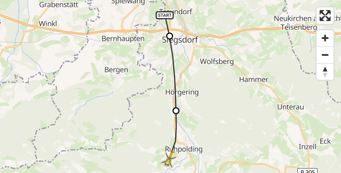 Flugroute Rettungshubschrauber Vachendorf - Ruhpolding, 03 August 2026, 10:20