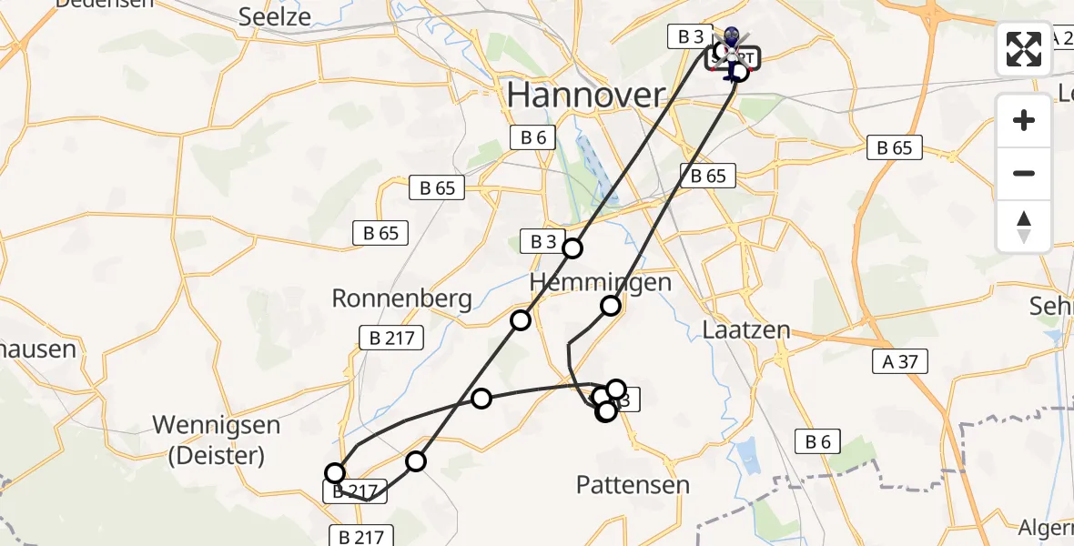 Flugroute Polizeihubschrauber Hannover Luftrettung Hubschrauberlandeplatz (Christoph 4) - Hannover Luftrettung Hubschrauberlandeplatz (Christoph 4), 03 August 2026, 10:23