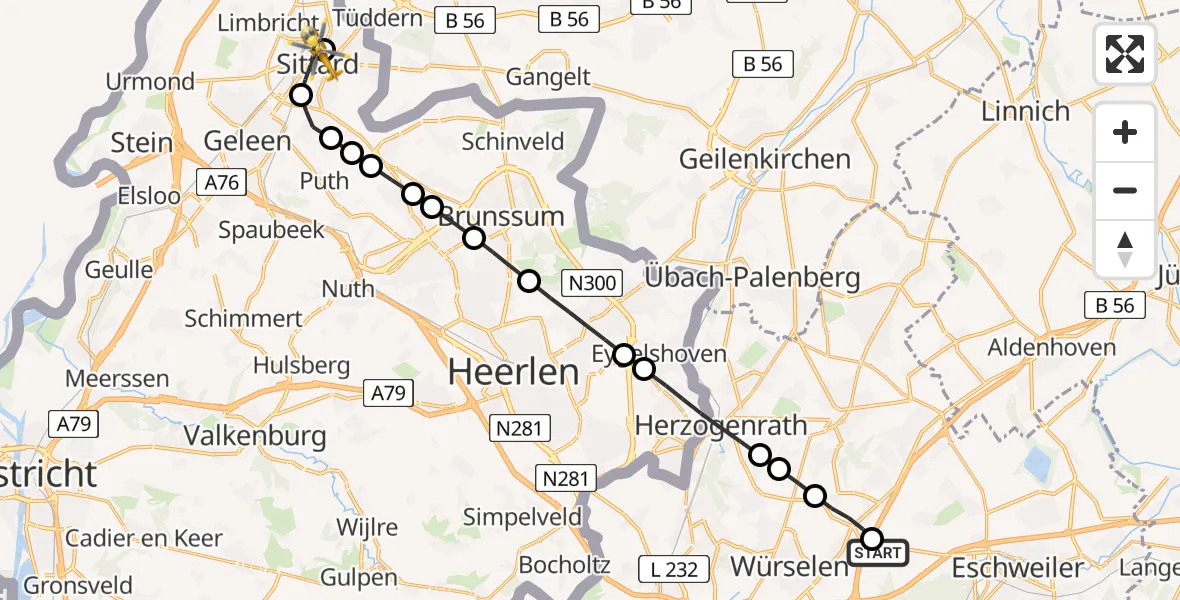 Flugroute Rettungshubschrauber Aachen-Merzbrück Flughafen - Selfkant, 03 August 2026, 10:28