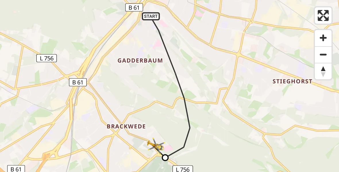 Flugroute Rettungshubschrauber Bielefeld - Luftrettungszentrum Bielefeld, 03 August 2026, 10:33