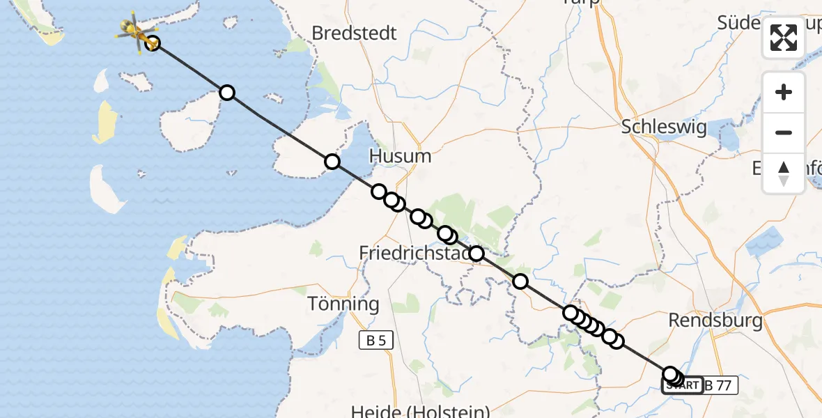 Flugroute Ambulanzhubschrauber Hörsten - Langeneß, 03 August 2026, 10:36
