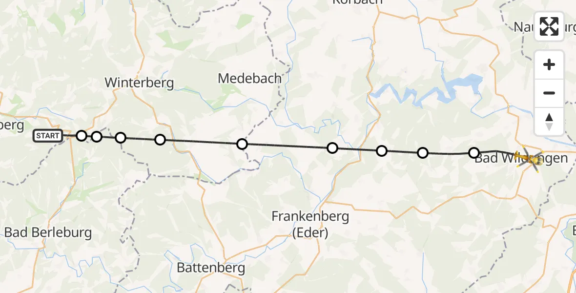 Flugroute Ambulanzhubschrauber Schmallenberg - Bad Wildungen, 03 August 2026, 10:40