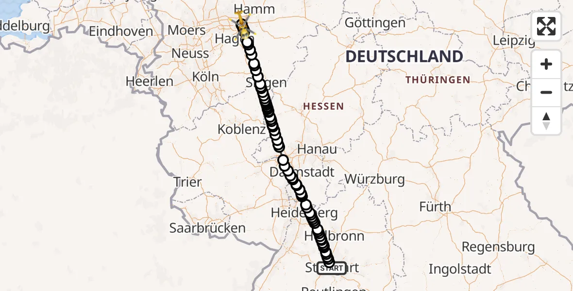 Flugroute Rettungshubschrauber Stuttgart - Dortmund Flughafen, 03 August 2026, 10:44