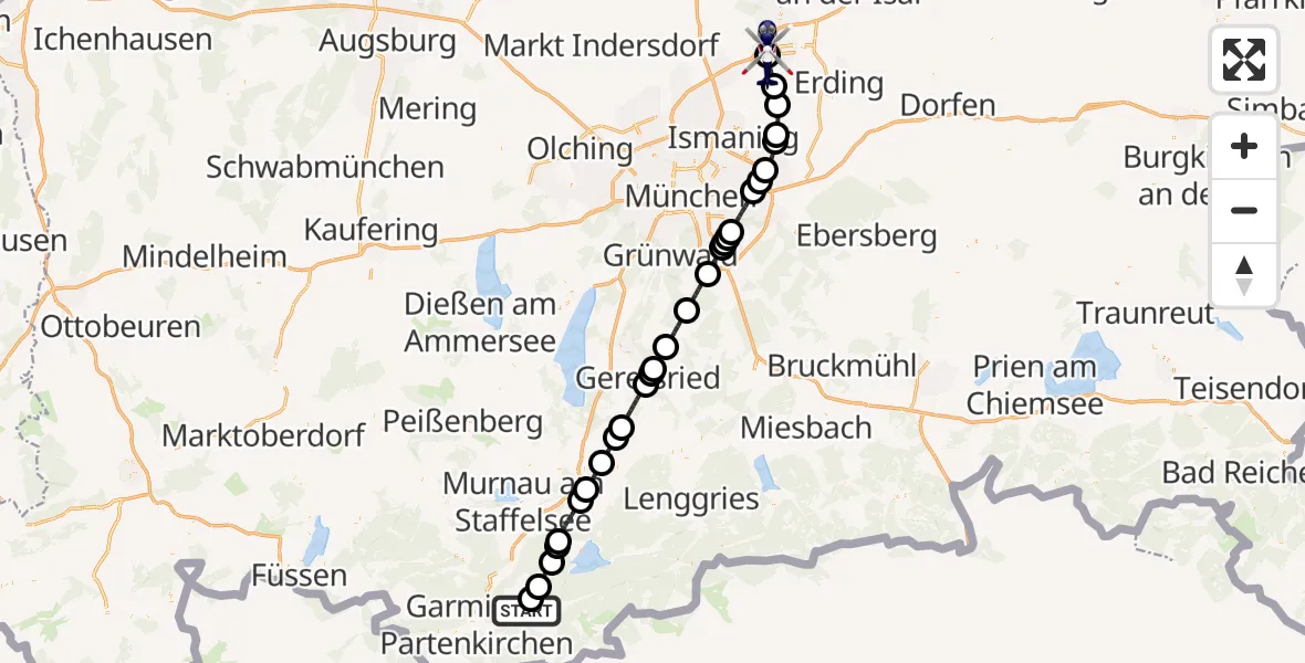 Flugroute Polizeihubschrauber Garmisch-Partenkirchen - München Flughafen, 03 August 2026, 10:44