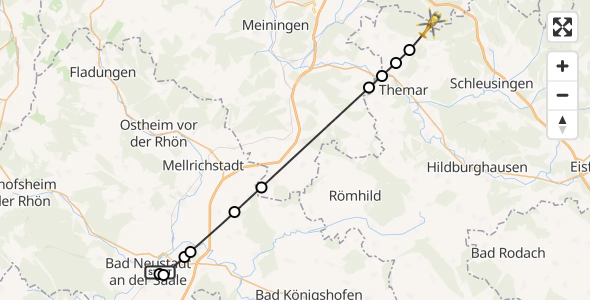 Flugroute Rettungshubschrauber Bad Neustadt an der Saale Hospital - Suhl, 03 August 2026, 10:52