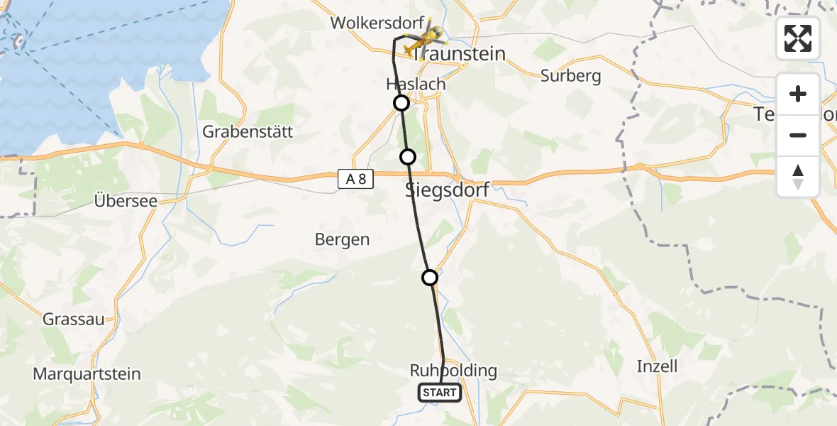 Flugroute Rettungshubschrauber Ruhpolding - Traunstein Hospital, 03 August 2026, 10:53