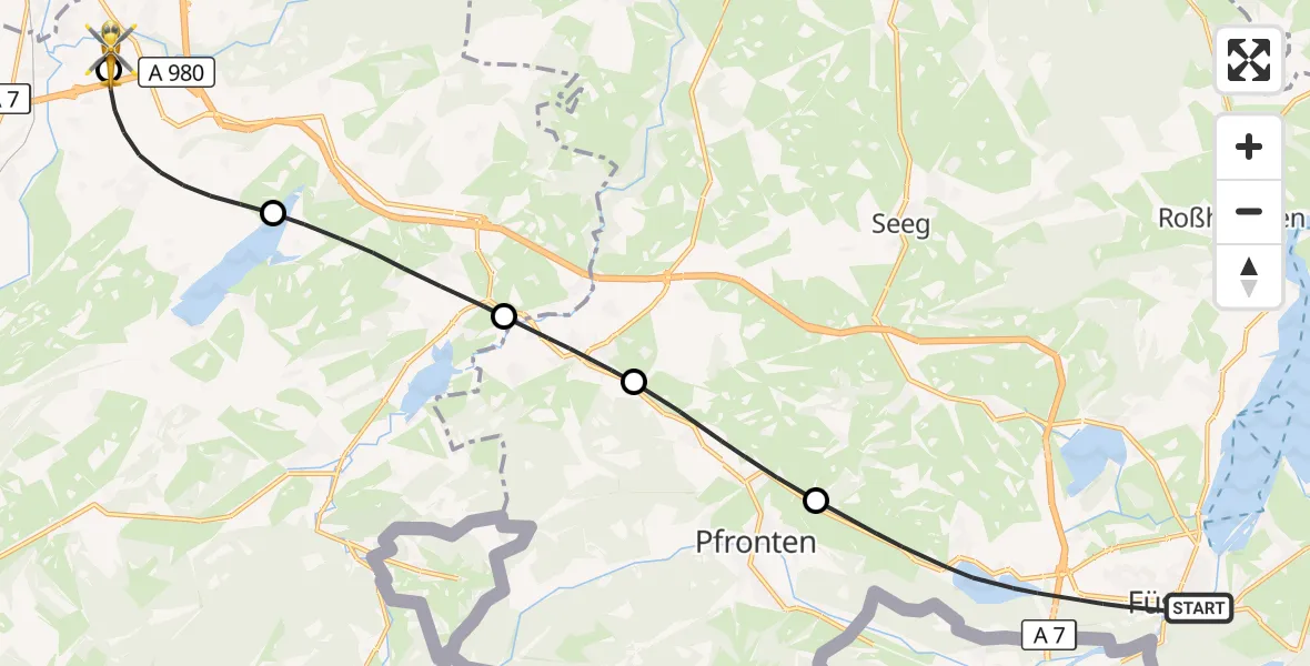 Flugroute Rettungshubschrauber Füssen - Kempten-Durach Flugplatz, 03 August 2026, 10:54