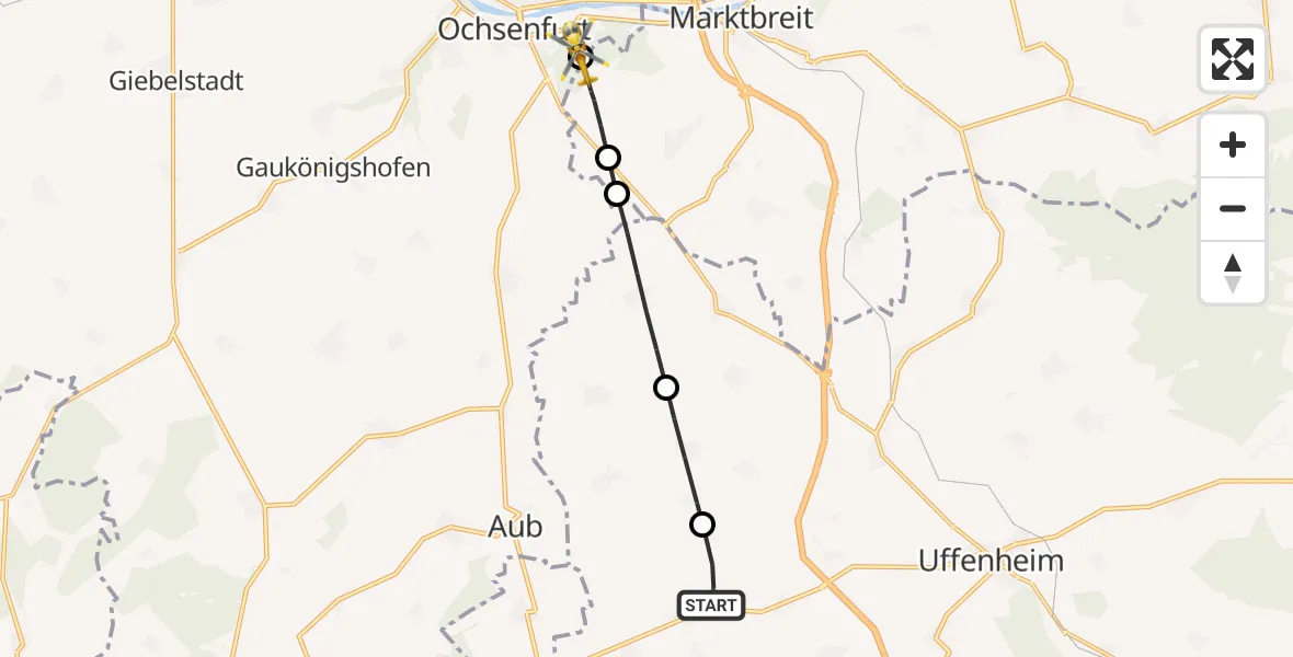 Flugroute Rettungshubschrauber Simmershofen - Ochsenfurt Hospital, 03 August 2026, 10:55