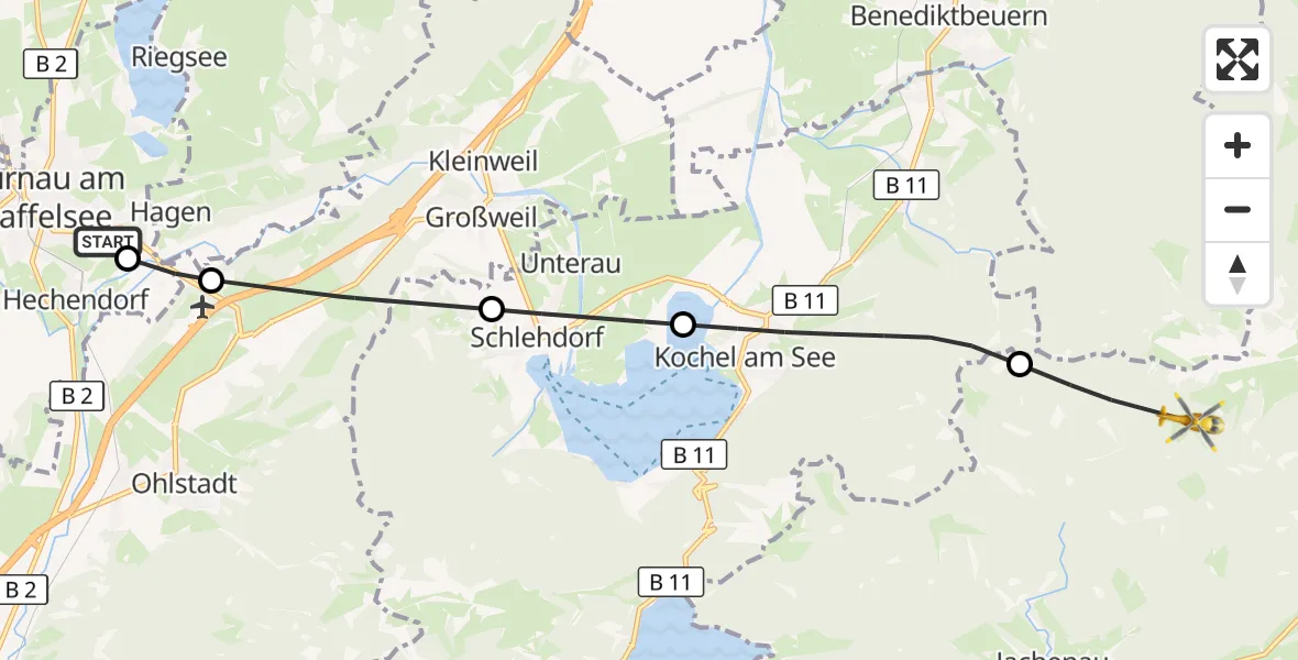 Flugroute Rettungshubschrauber Murnau Accident Hospital - Jachenau, 03 August 2026, 11:06