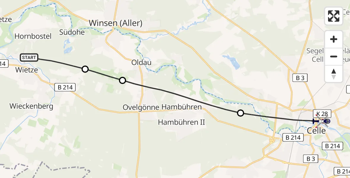 Flugroute Polizeihubschrauber Wietze - Celle, 03 August 2026, 11:12