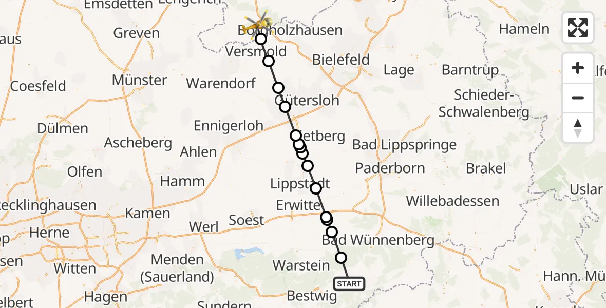 Flugroute Rettungshubschrauber Brilon - Bad Rothenfelde, 03 August 2026, 11:23
